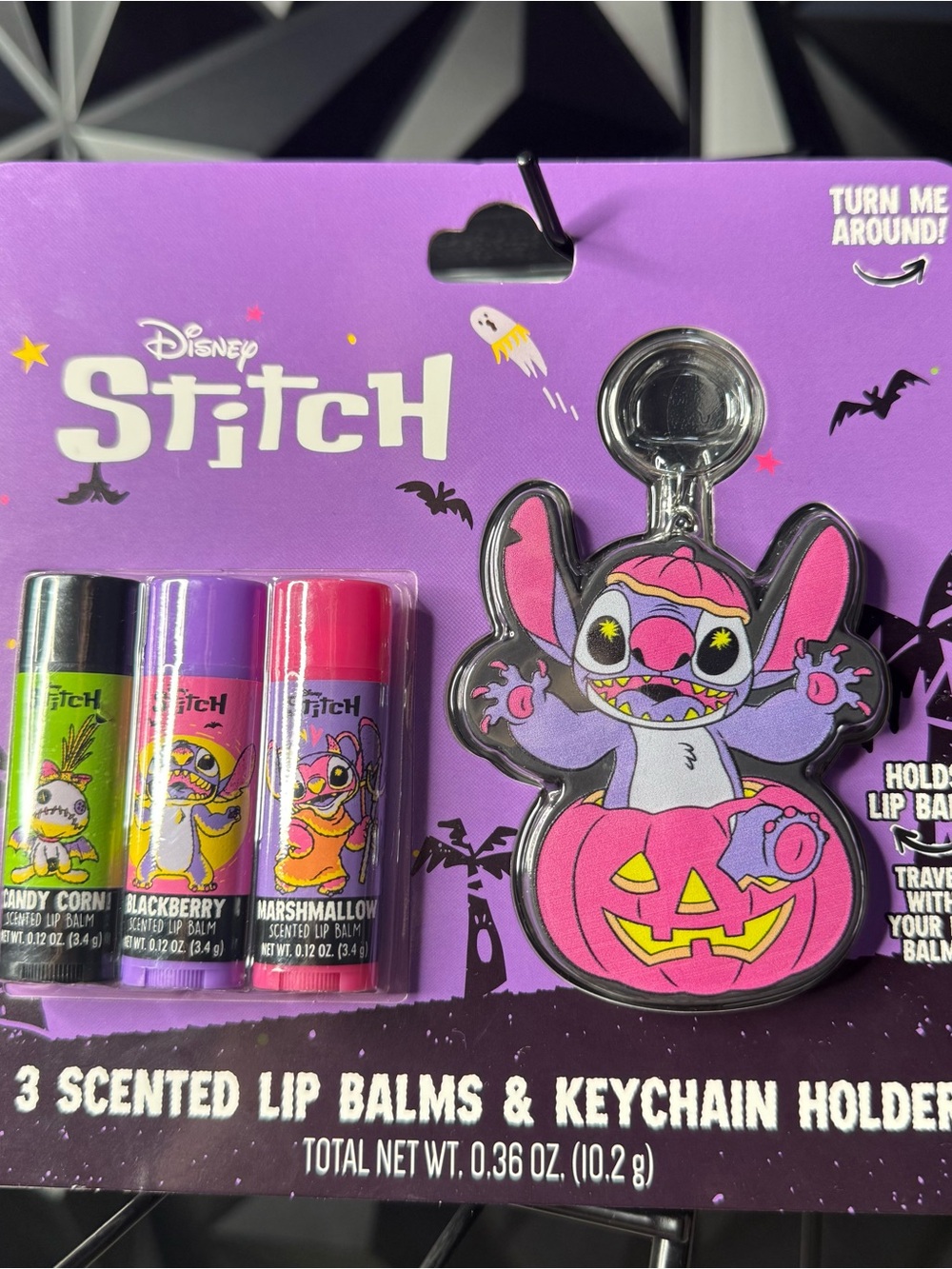 Stitch Disney Halloween 3-Pack Scented Lip Balm and Keychain New